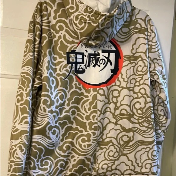 Anime Graphic Hoodie - Green and White - Picture 6 of 6